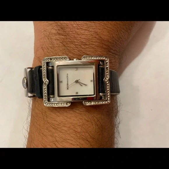 BCBGMaxazria Black Leather Stainless Steel Rocker Watch *needs battery​ s-l1200.jpg main image 3